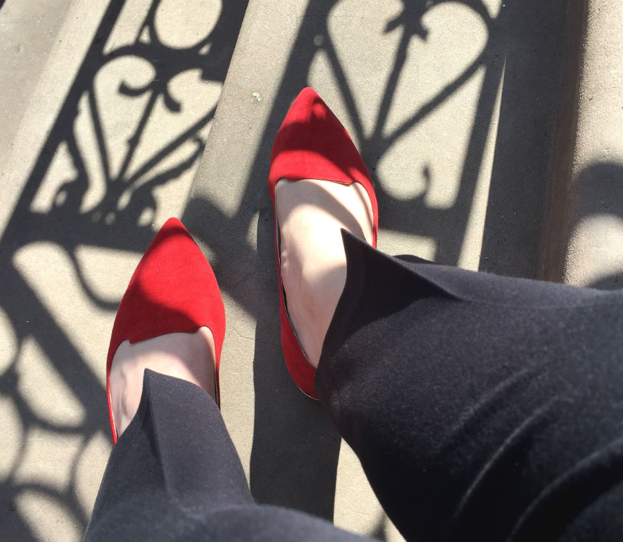 Red Suede Smoking Slippers on the Steps Perry Street West Village