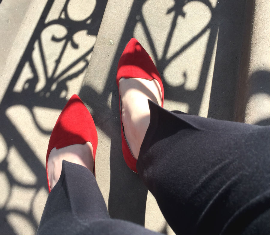 Red Suede Smoking Slippers on the Steps Perry Street West Village