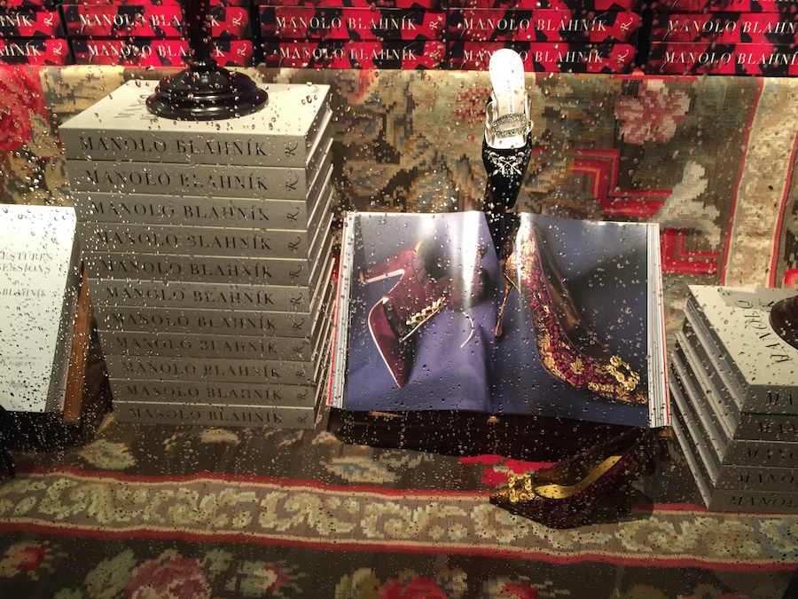 Manolo Blahnik Book - Window Display at Rizzoli - Burgundy and Gold